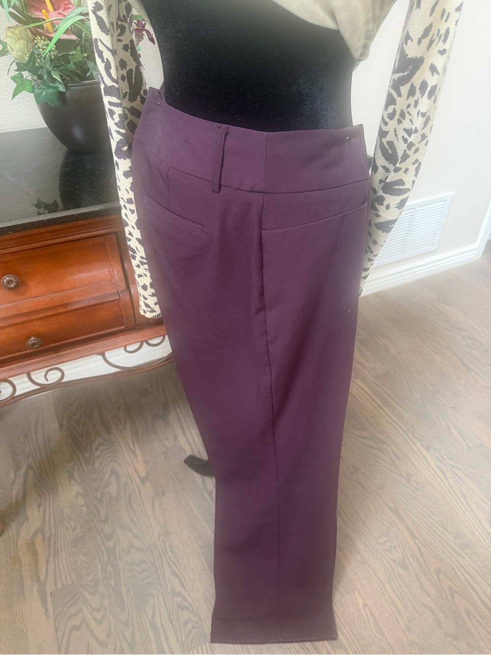 Animal Print Button Cardigan and Pants Set (Plum) - Picture 2 of 4